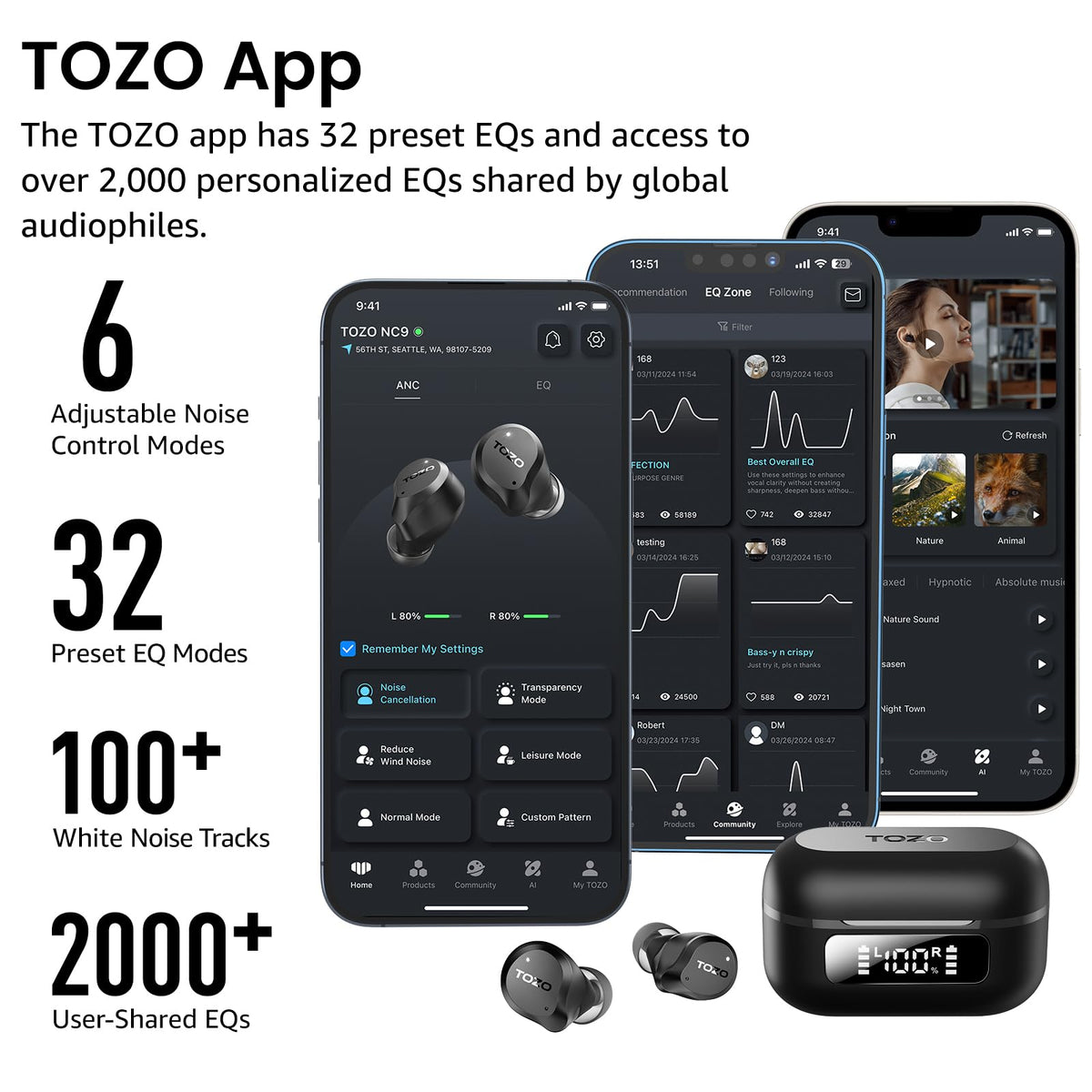 TOZO NC9 earbuds splashing water to demonstrate IPX8 resistance