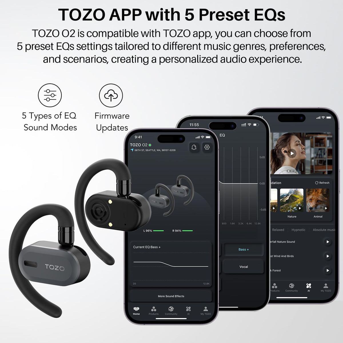 TOZO O2 delivers up to 42 hours total playtime with a slim charging case.