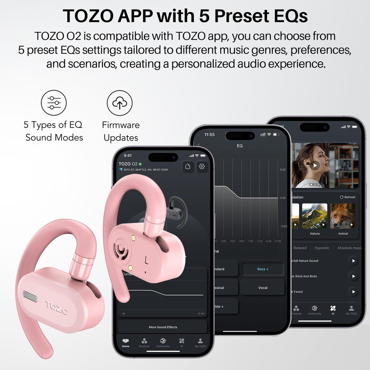 TOZO O2 app EQ settings for personalized listening.