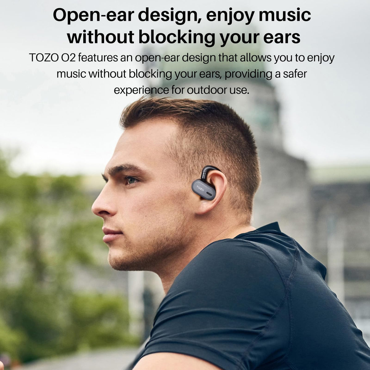 TOZO O2 dual-axis adjustment ensures secure, comfortable fit for all-day wear.