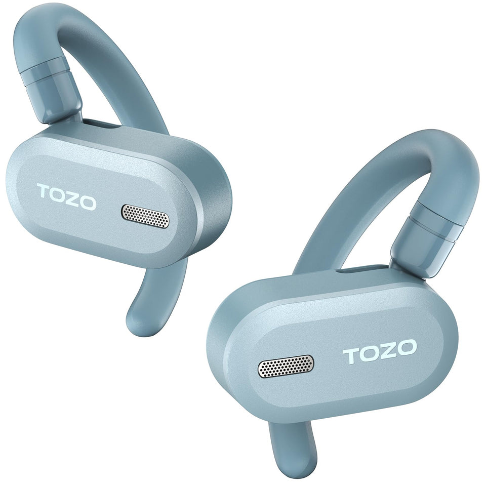 TOZO O2 open-ear buds in case for easy charging and all-day listening.
