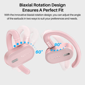 TOZO O2 open-ear fit with breathable design for extended wear.