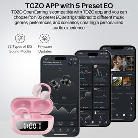 TOZO earbuds in hand for size comparison, illustrates compactness and travel convenience