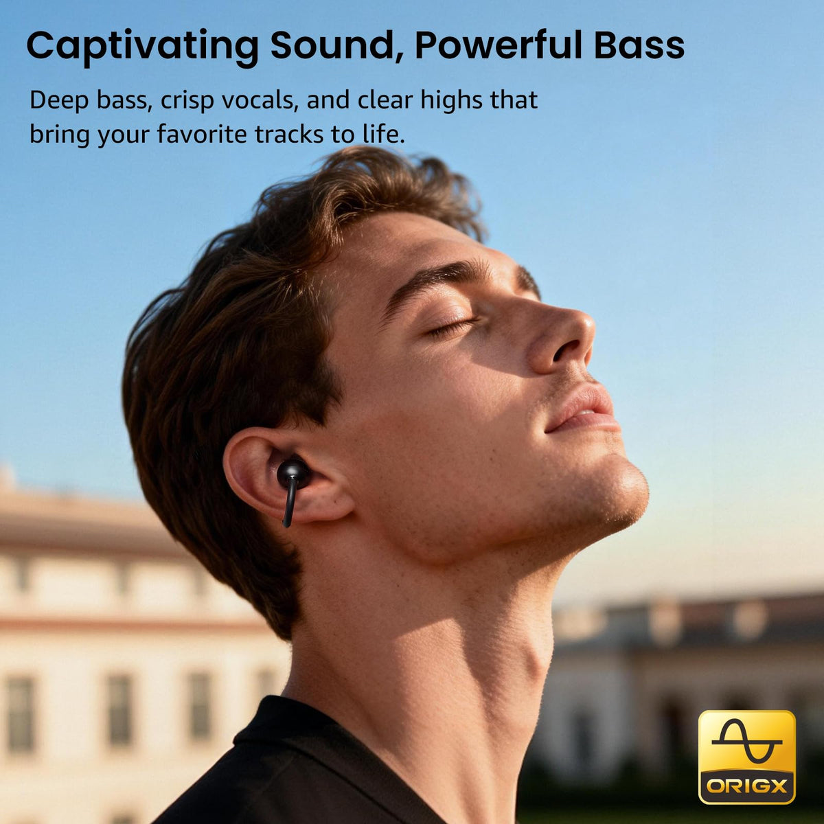 TOZO OpenEarRing held in hand to show compact size and portability