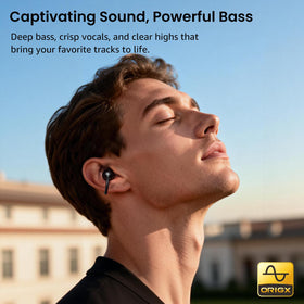 TOZO OpenEarRing held in hand to show compact size and portability