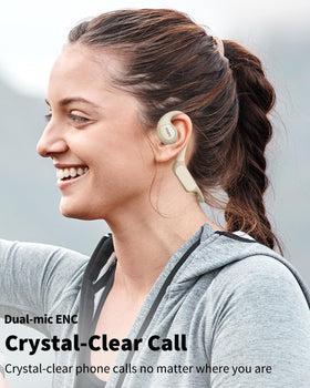TOZO OpenReal worn on head showing secure fit for active use
