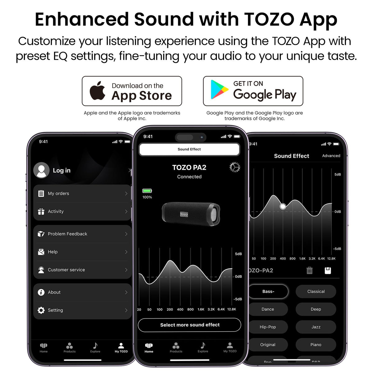 TOZO PA2 rear view of ports and strap showing USB-C charging convenience