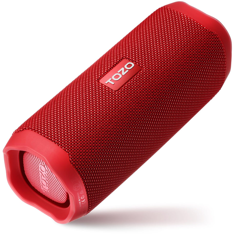 TOZO PA2 front view in red showing speaker grille and strong bass