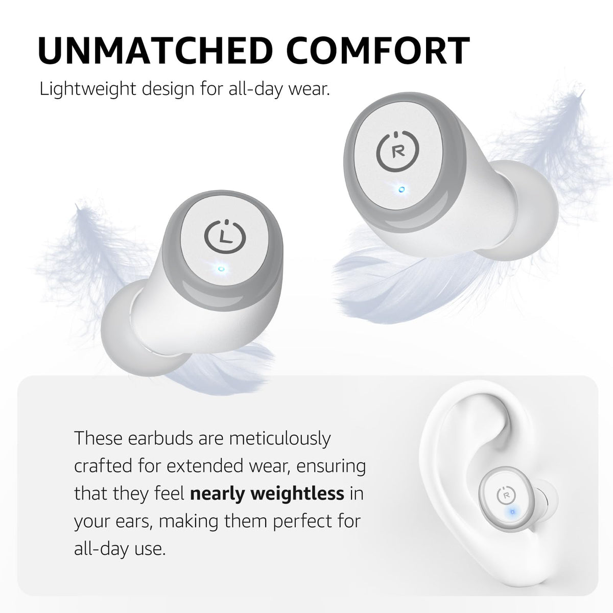 TOZO T10 ear tips and lanyard laid out, showing fit options for comfort