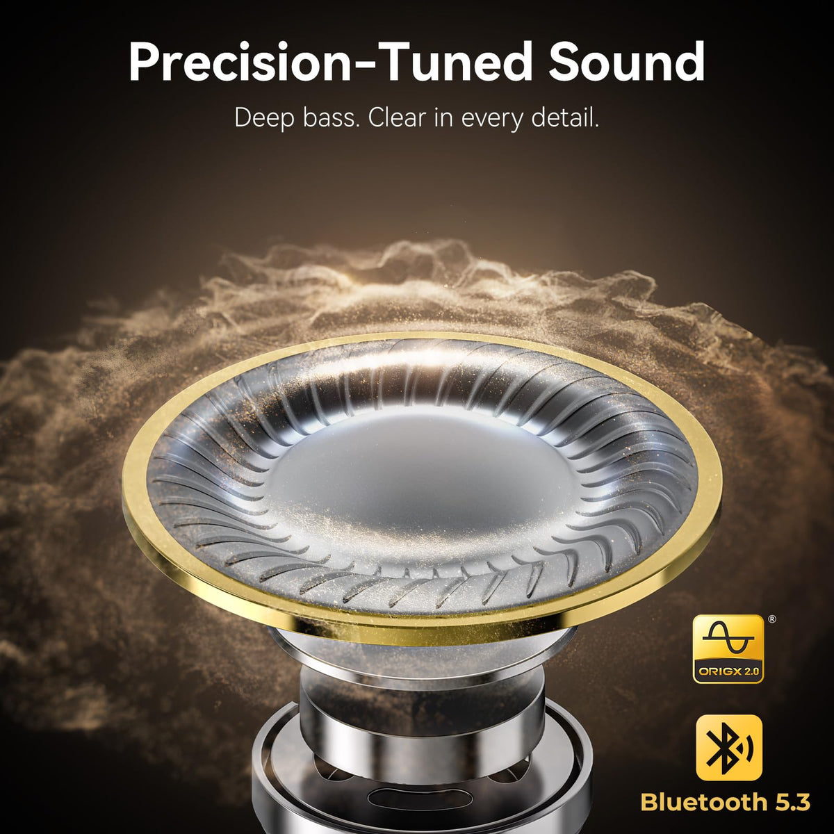 TOZO T10 close-up of driver and mesh, showing precise acoustic detail for better sound