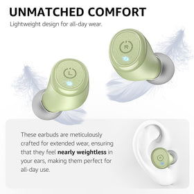 TOZO T10 fitted in ear demonstrating ergonomic secure fit for comfort