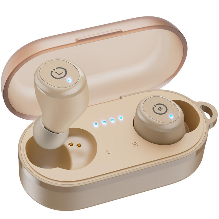 TOZO T10 front packaging showing earbuds and case, highlighting portability
