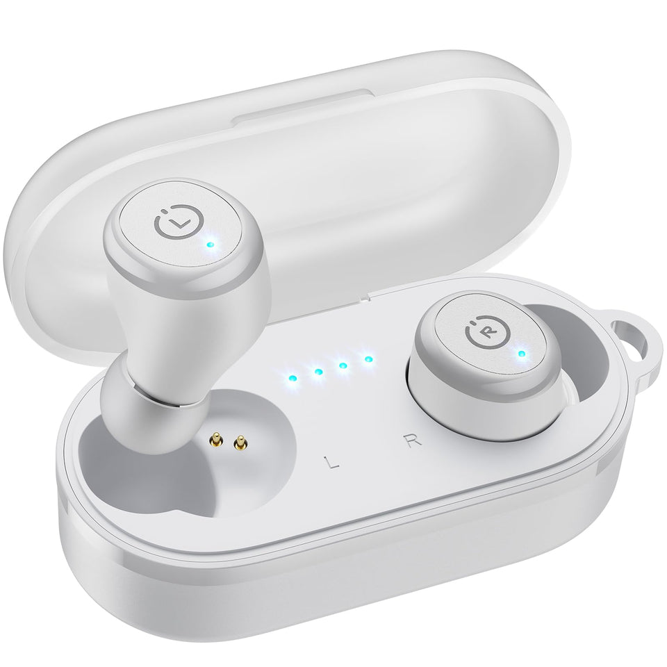 TOZO T10 front view showing compact case and earbuds, highlighting portability