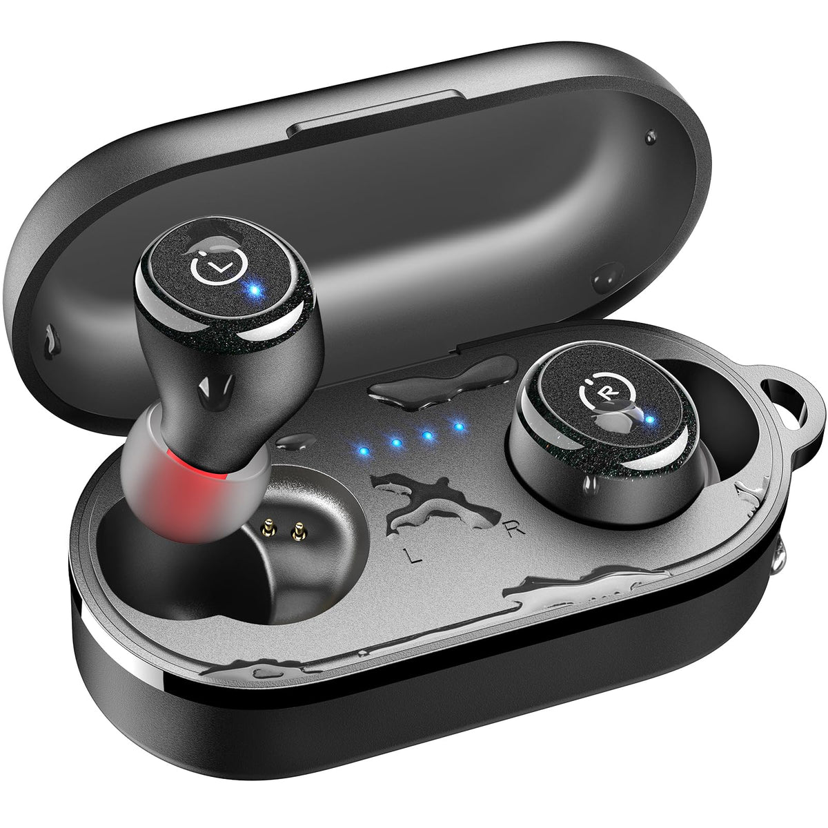 TOZO T10 beside coin size comparison showing compact portable design benefit