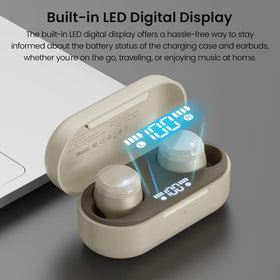 TOZO T12 charging case with LED display shows battery status at a glance.