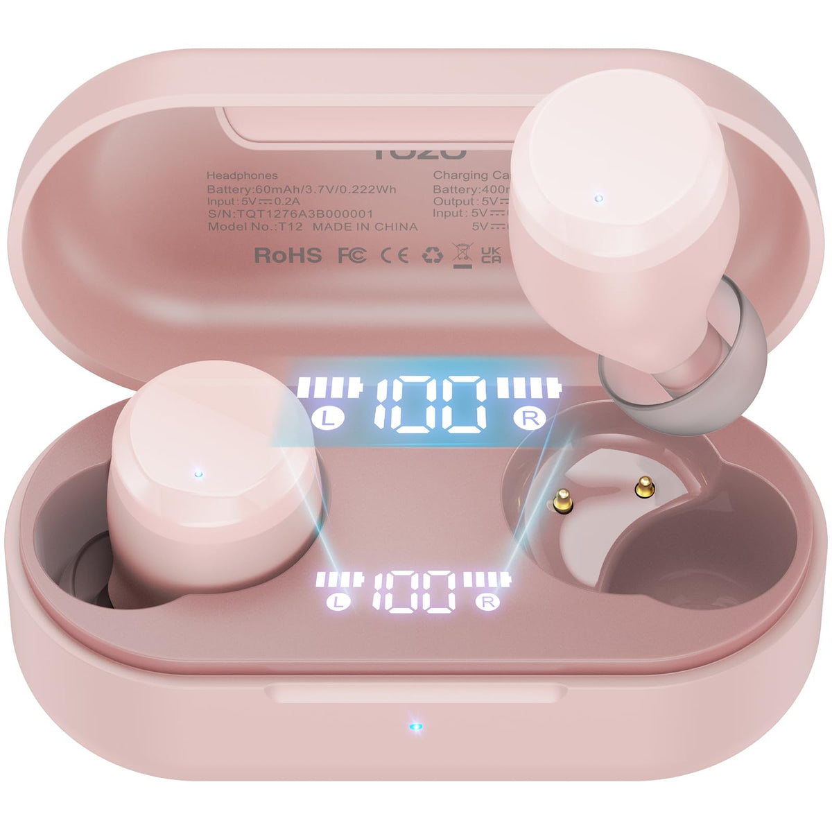 TOZO T12 earbuds front view showing compact design and secure fit