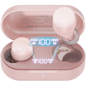 TOZO T12 earbuds front view showing compact design and secure fit