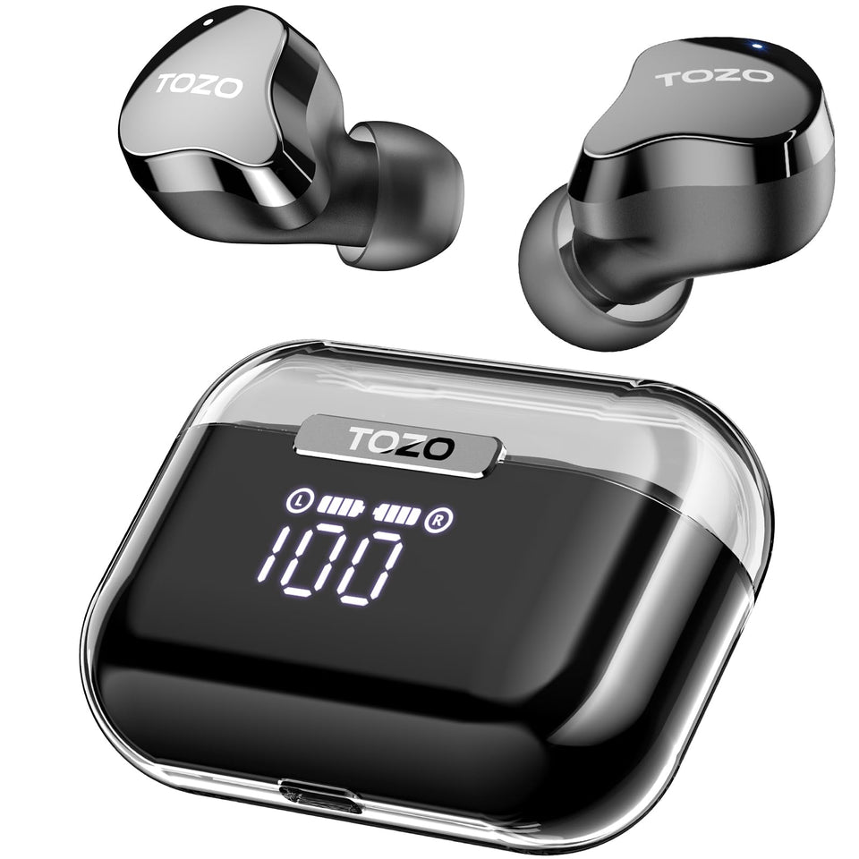 TOZO T18 case display shows battery level for quick charging awareness