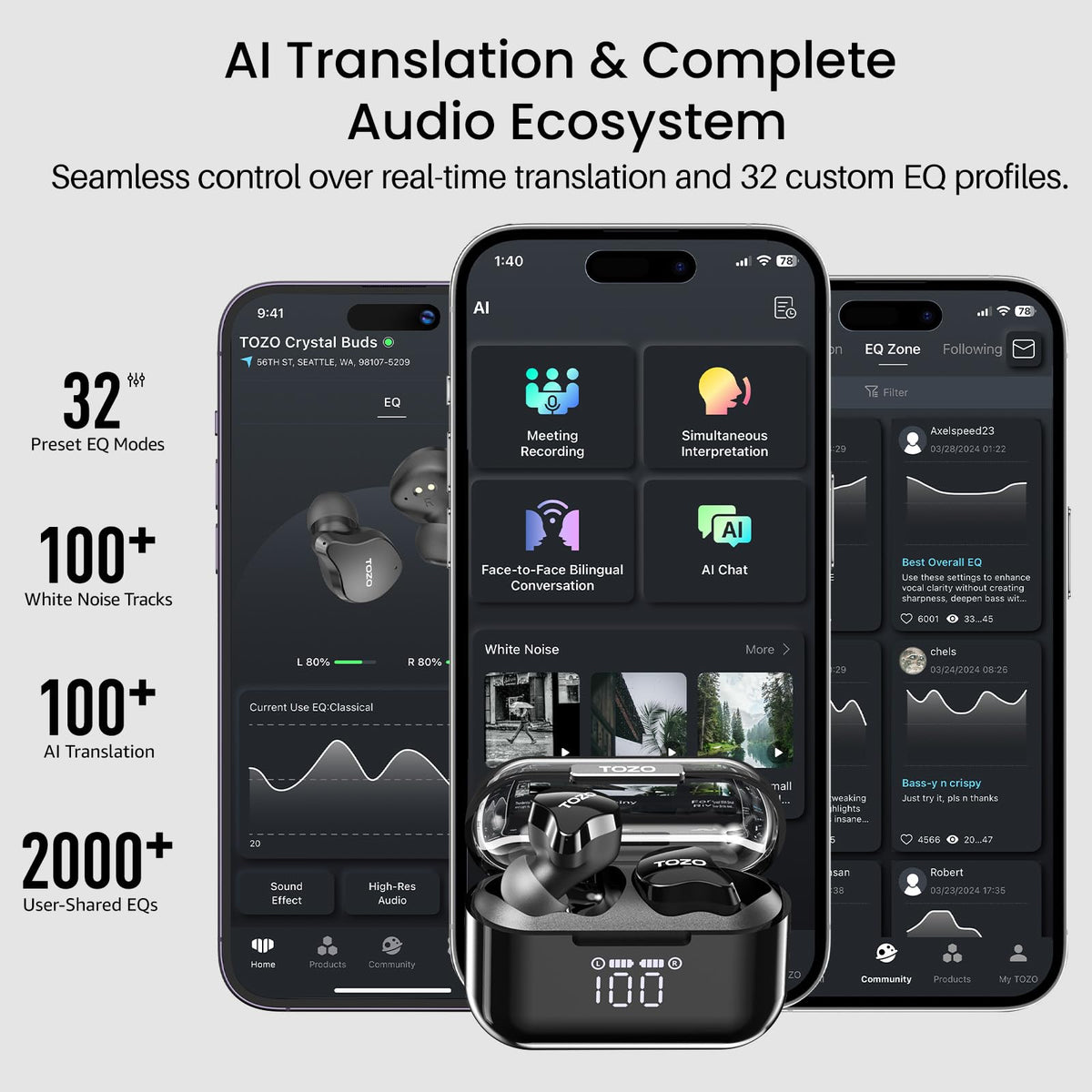 TOZO T18 app offers 32 EQ presets for personalized sound