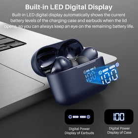 TOZO T20 charging case with LED display indicating remaining battery percentage