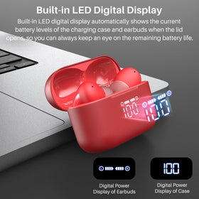 TOZO T20 charging case LED display indicating battery levels for convenience