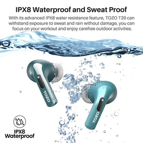 TOZO T20 used by runner outdoors highlighting IPX8 water resistance reliability