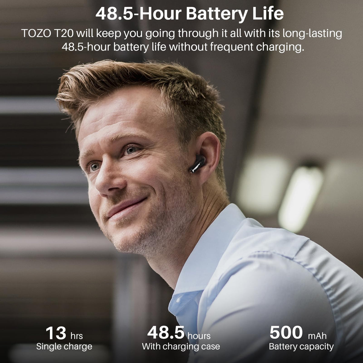 TOZO T20 case wirelessly charging on a pad for convenient power topping