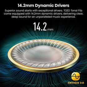 TOZO T21 earbud close-up showing driver housing for richer sound