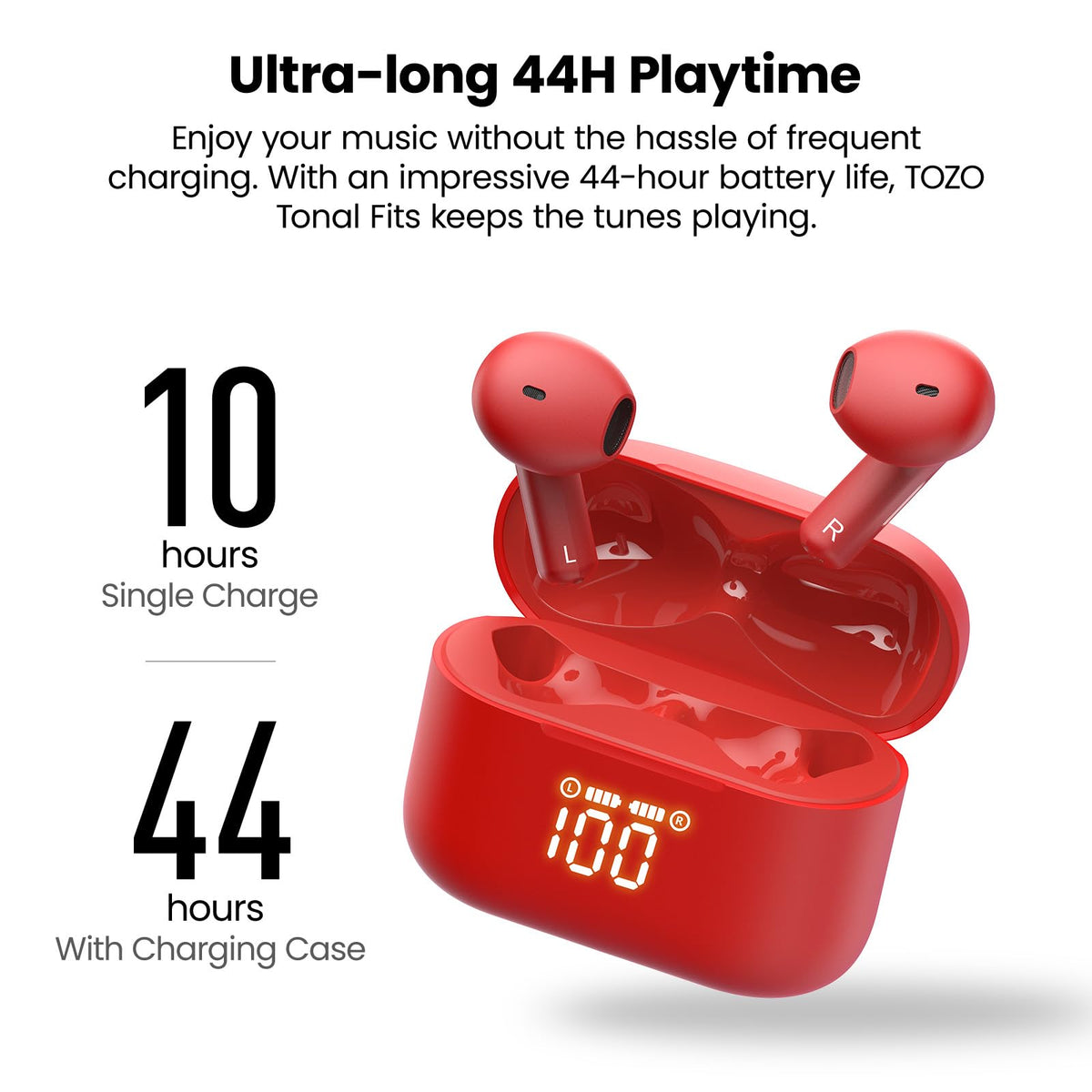 TOZO T21 semi-in-ear fit in ear profile for comfortable all-day wear