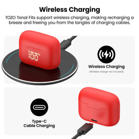 TOZO T21 case on wireless charging pad showing Qi charging ease