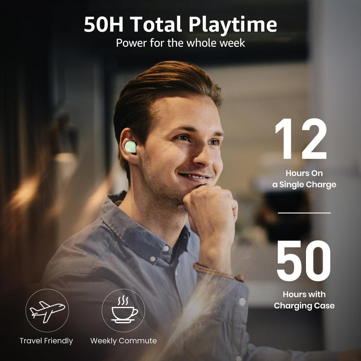 TOZO T6 offers up to 50 hours of playtime for travel