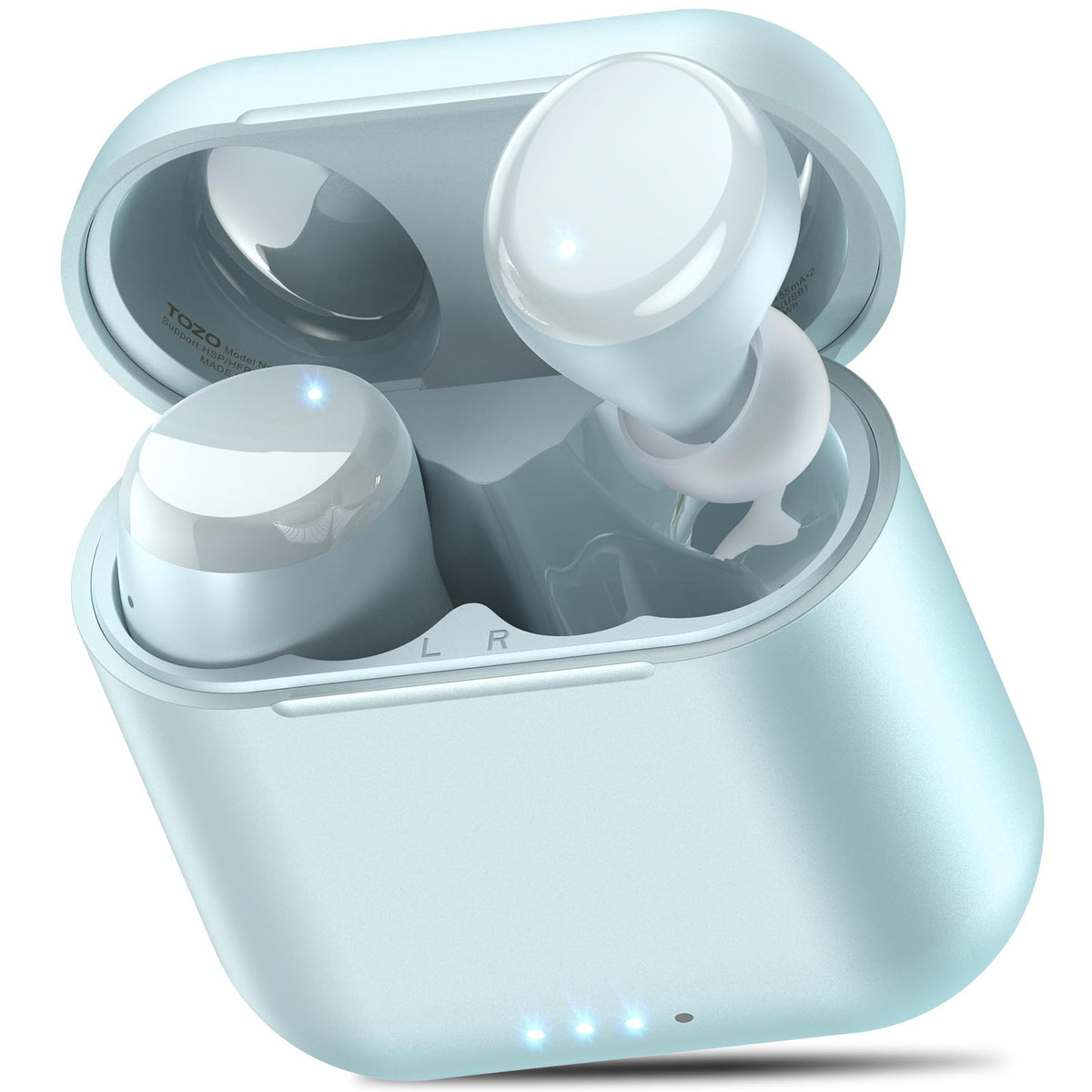 TOZO T6 earphones close-up showing premium fit and balanced sound