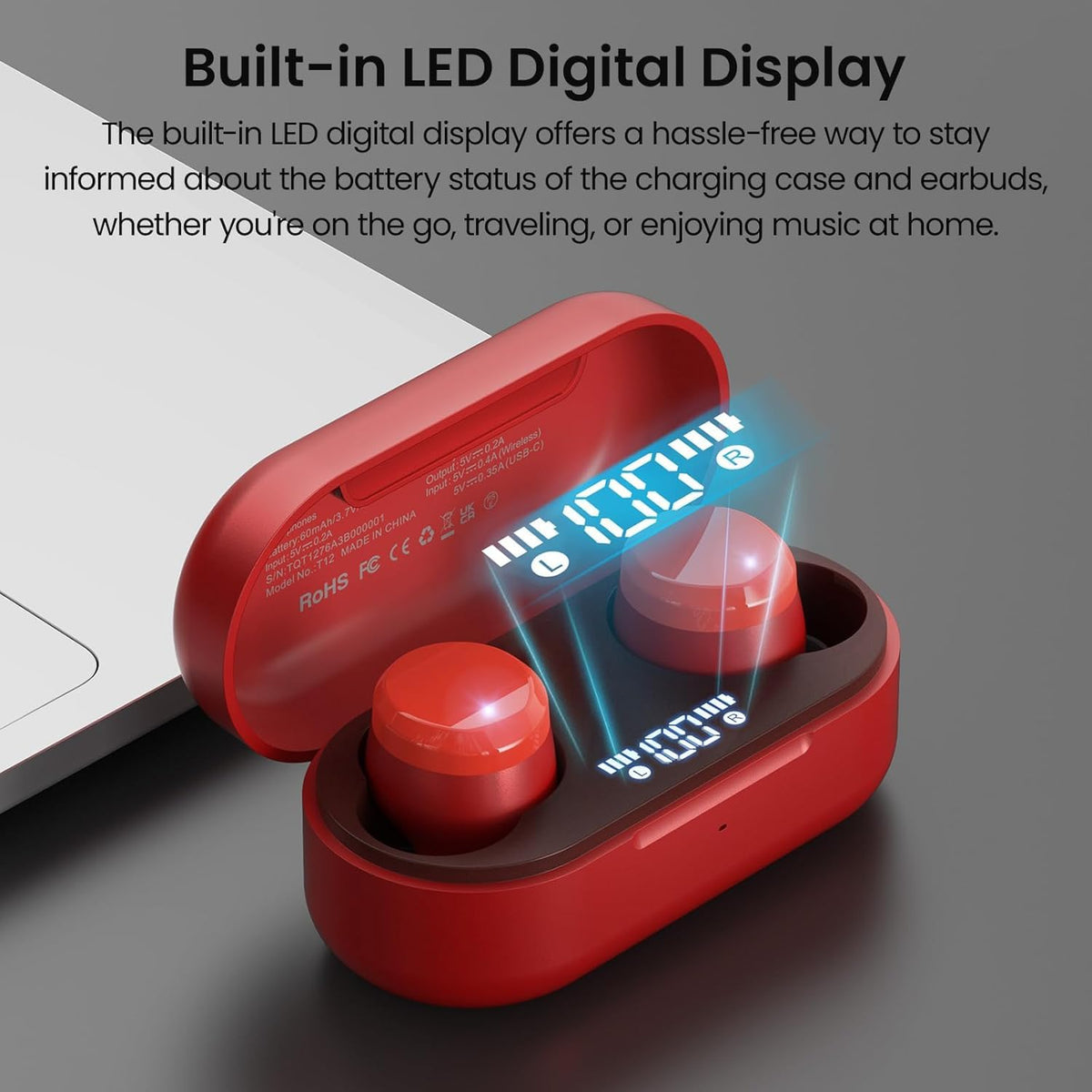 TOZO Tonal Dots earbuds side view, secure fit for workouts and commuting.