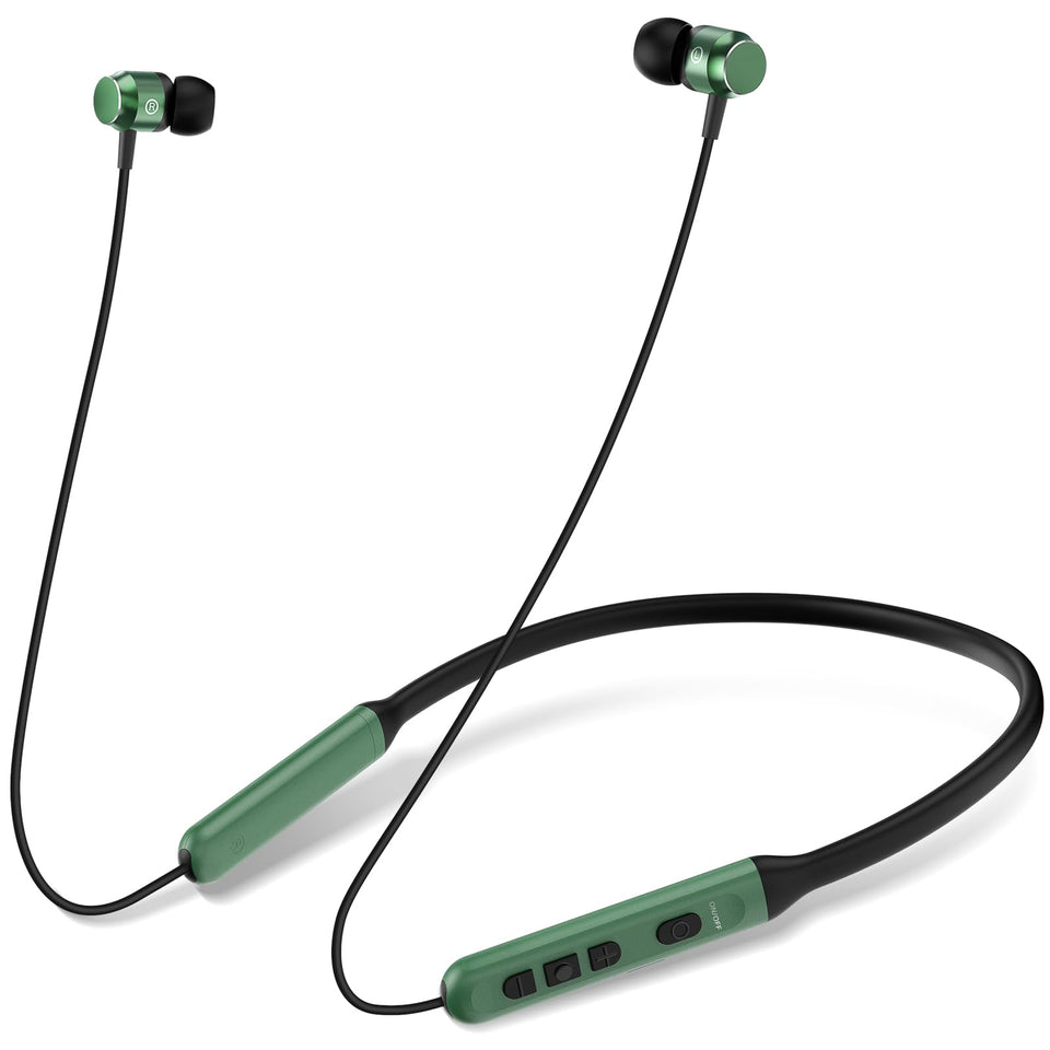 Toztnix front view olive green neckband showing sleek design and comfort