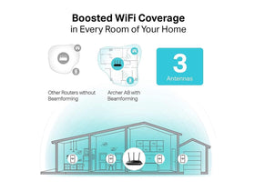TP-Link Archer A8 in a living room demonstrating wide coverage for streaming and gaming