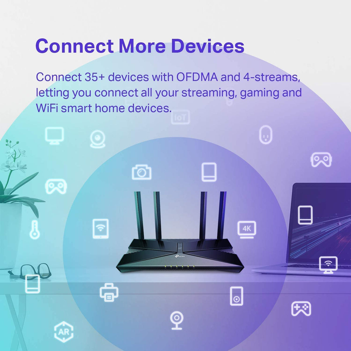TP‑Link Archer AX20 placed in living room delivering faster streaming and low latency