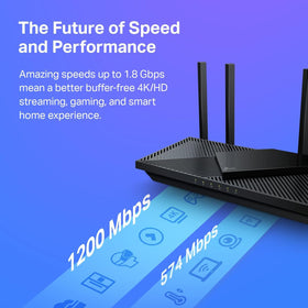 TP-Link Archer AX21 rear ports view highlighting gigabit WAN/LAN and easy setup benefits