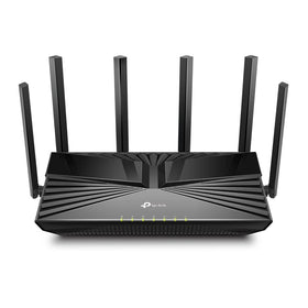 TP‑Link Archer AX4400 front view showing LED and antennas for reliable coverage