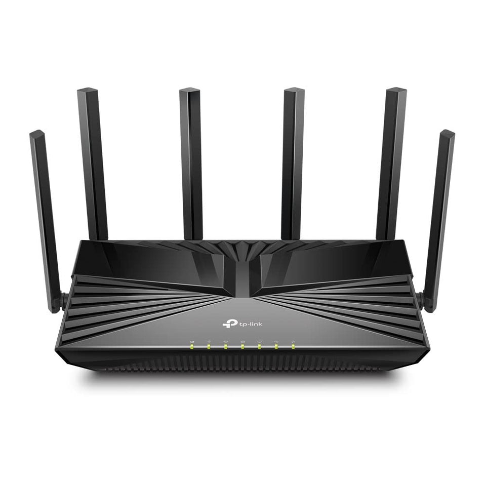 TP‑Link Archer AX4400 front view showing LED and antennas for reliable coverage