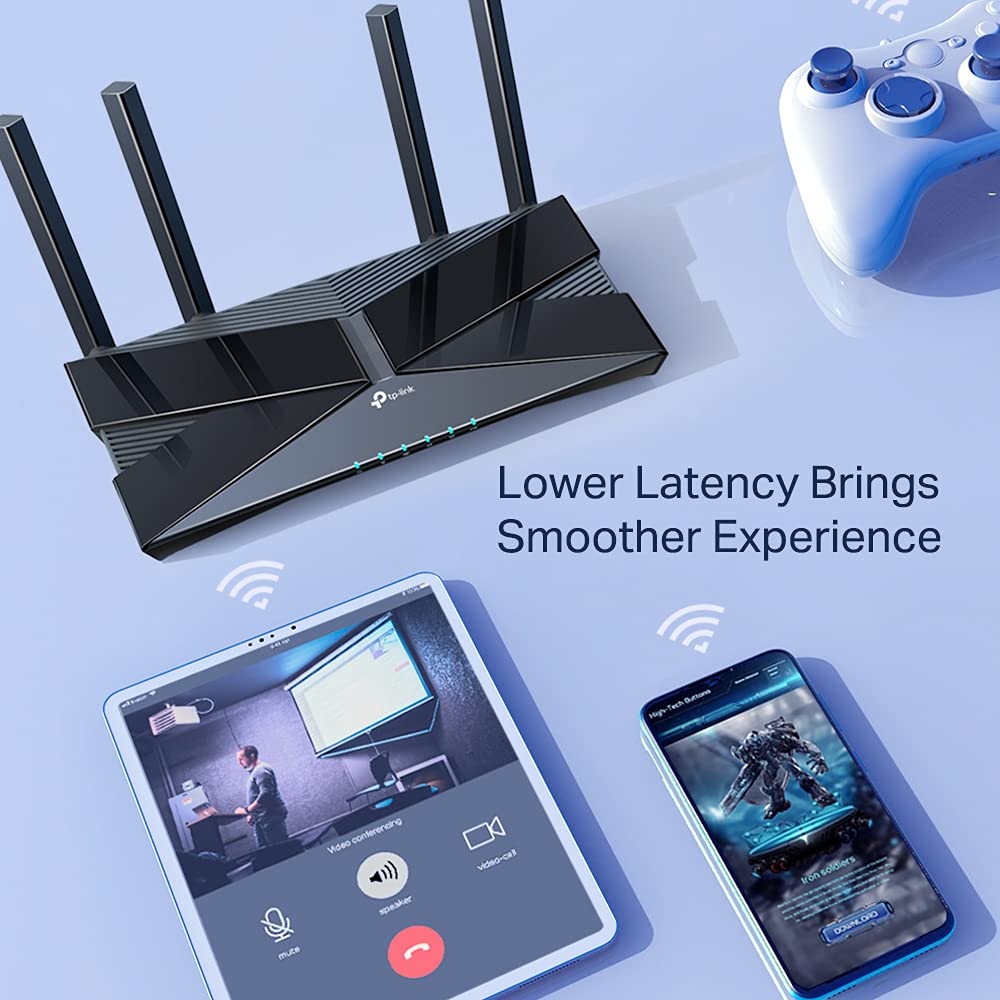 TP-Link Archer AX50 placed in a living room demonstrating robust whole‑home Wi‑Fi coverage