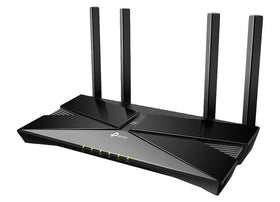 TP-Link Archer AX50 router front view highlighting antenna array for strong coverage.