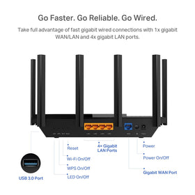TP-Link Archer AX73 USB 3.0 port enables easy media sharing.