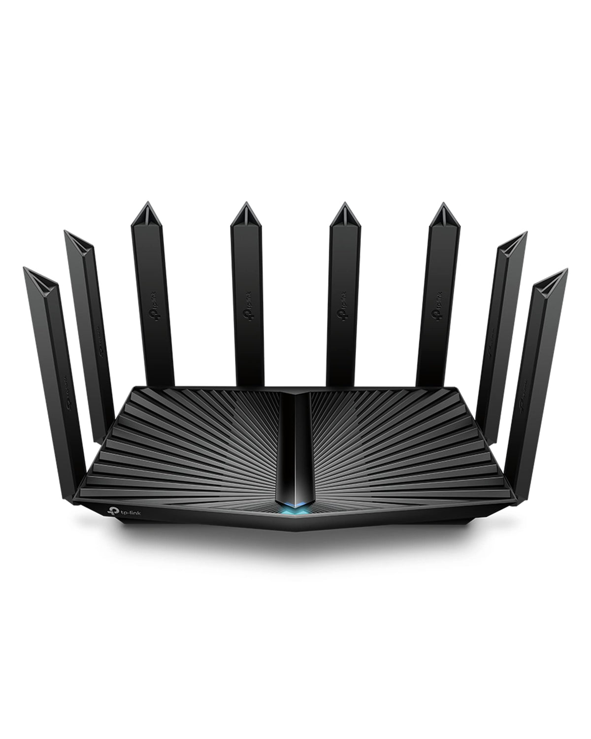 TP-Link Archer AX80 front view shows sleek router for fast Wi-Fi 6 streaming and gaming