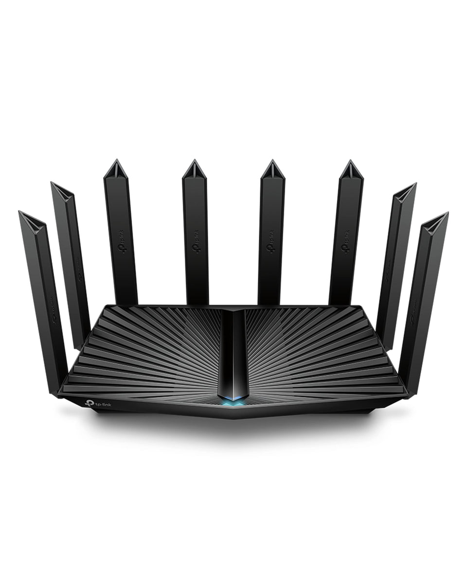 TP-Link Archer AX80 front view shows sleek router for fast Wi-Fi 6 streaming and gaming