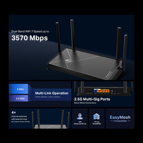 TP-Link Archer BE230 2.5 Gbps ports upgrade wired performance for gaming and transfers.
