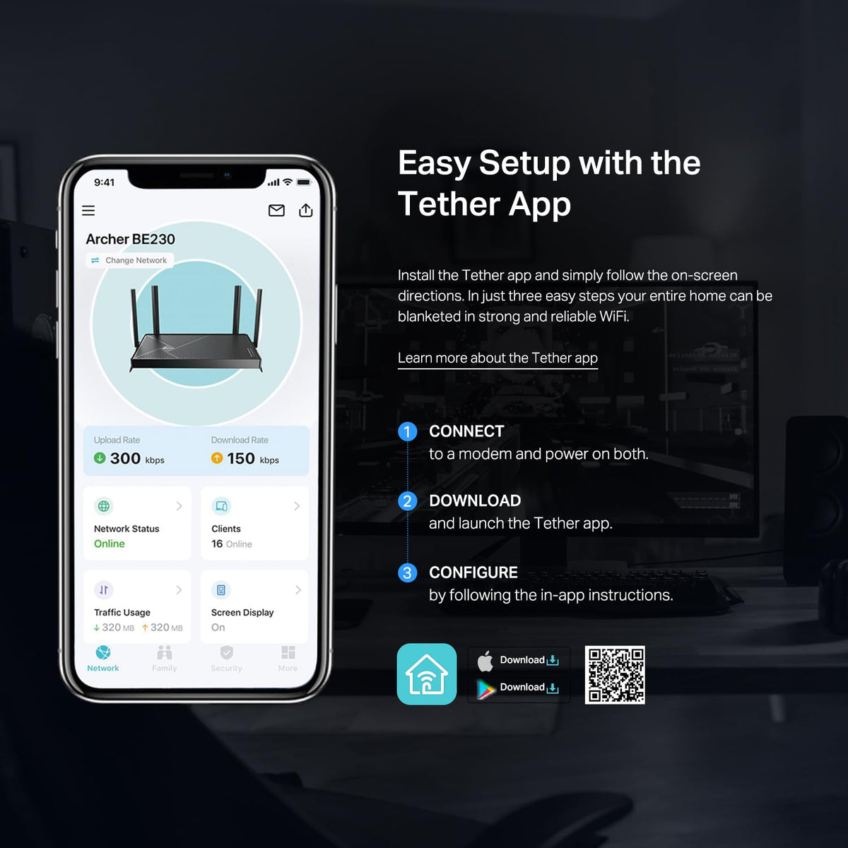 TP-Link Archer BE230 Tether app setup for quick, guided configuration.
