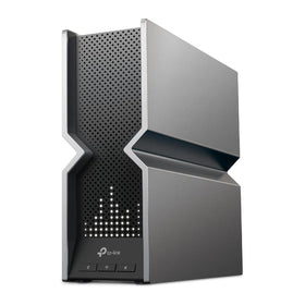 TP-Link Archer BE800 front view with LED screen and sleek design