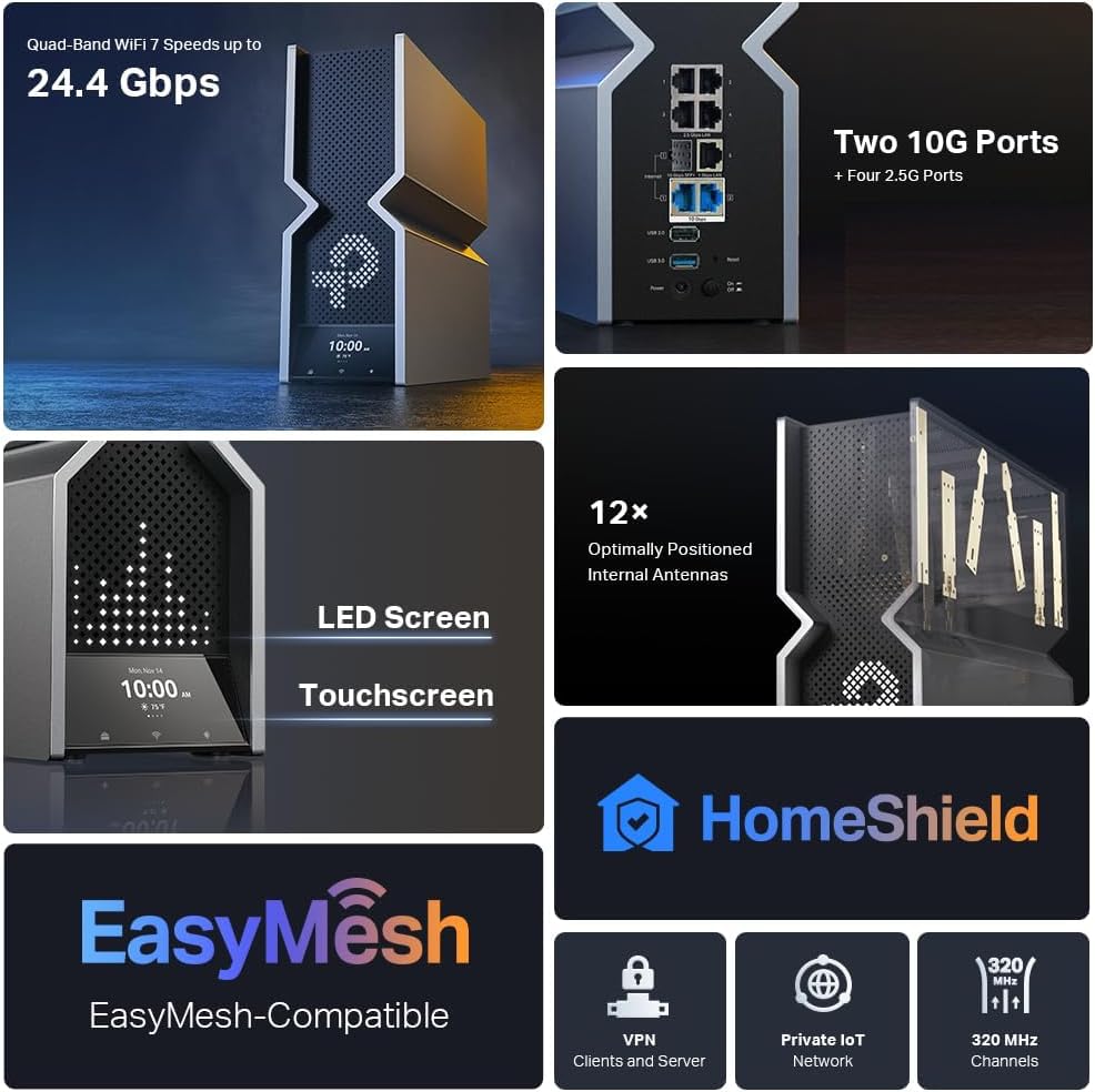 TP-Link Archer BE900 rear ports showing 10G and multi-Gig options.