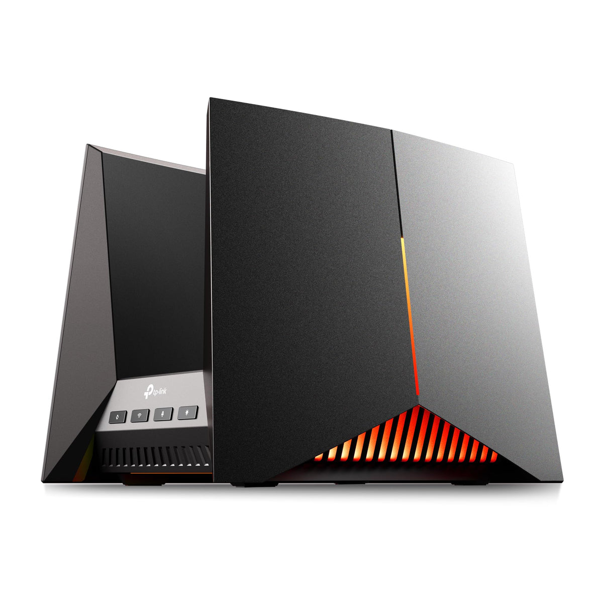 TP-Link Archer GE800 front-angle with RGB lighting for immersive gaming aesthetics