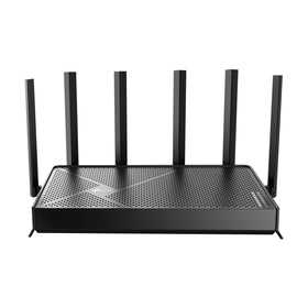 TP-Link BE600 front view, WiFi 7 router ready for multi-device streaming.